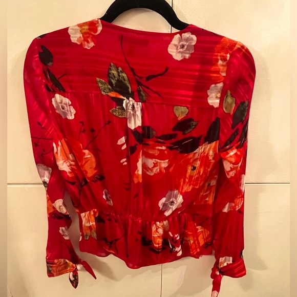 GUESS Adiva Shadow-Striped Peplum Top Rose Print Red Size XS - Picture 4 of 4